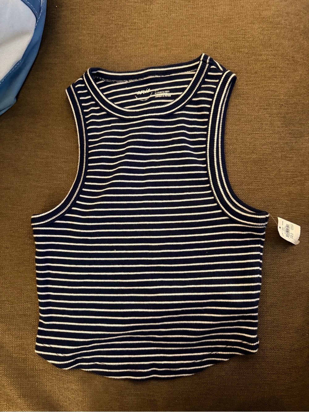 aerie Navy and White Striped Ribbed Tank